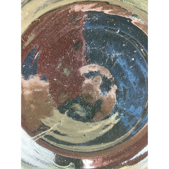 Studio Art Pottery Serving Shallow Bowl Drip Glaze Signed Bowman - Picture 5 of 8